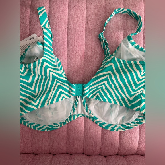 Elomi Fiji Falls Plunge Bikini Top Marine Teal and White Zebra Print Swim Top - Picture 4 of 6